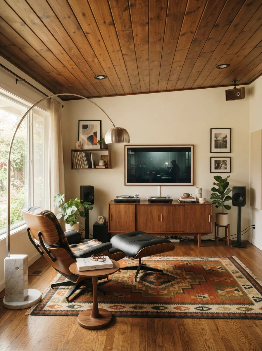 10. Mid-Century Walnut Ceiling Media Room