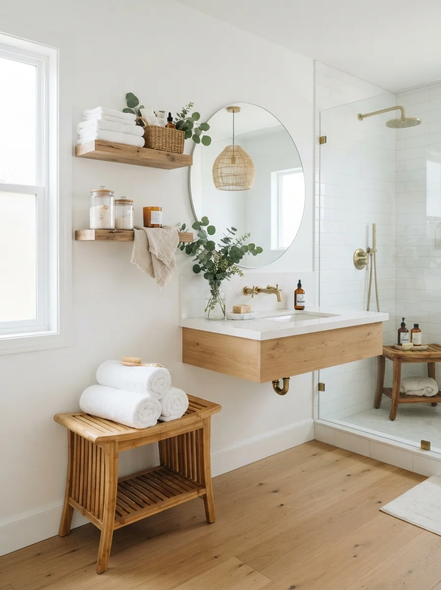 6. Modern Bathroom Spa With Crisp White and Bamboo