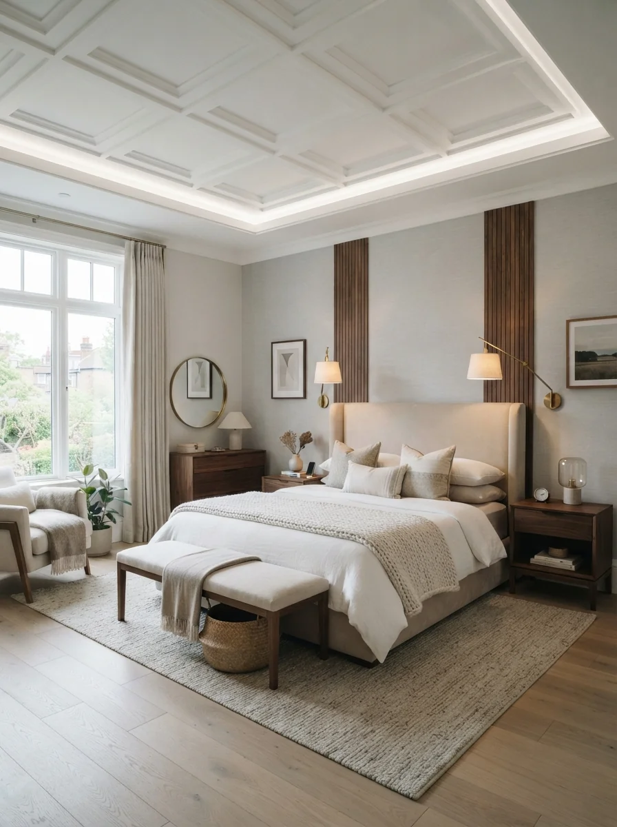 3. Modern Coffered Ceiling With Luxe Architectural Detail
