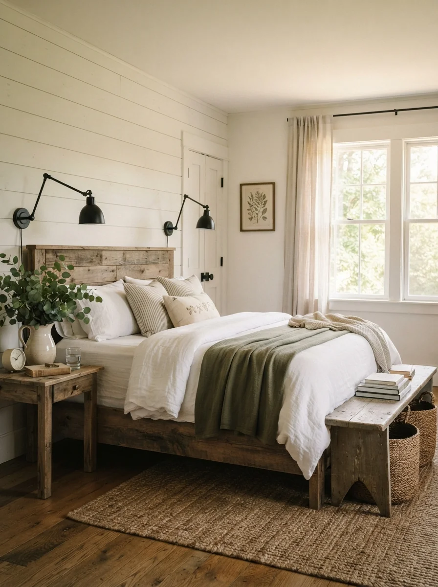 7. Modern Farmhouse Summer Bedroom With Fresh Rustic Charm