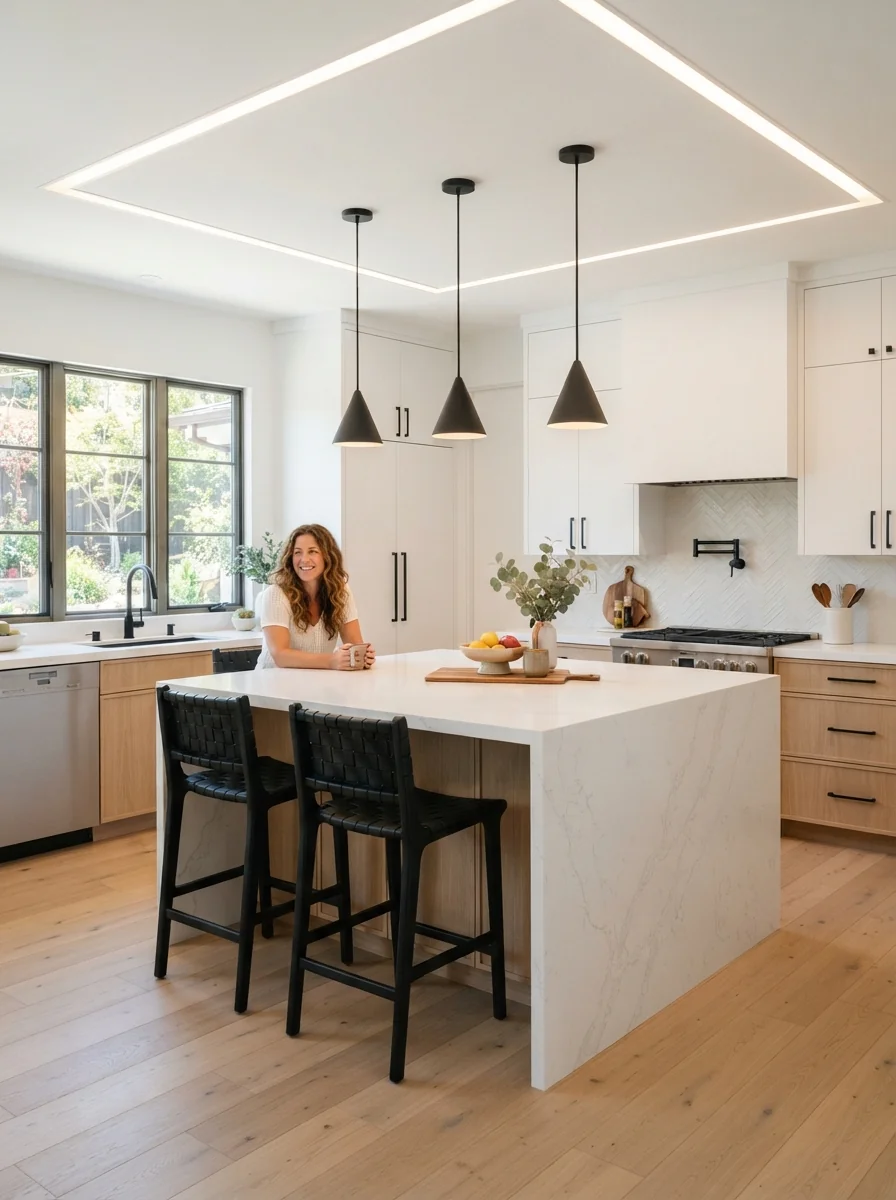 4. Modern Kitchen With Linear Profile Light Ceiling
