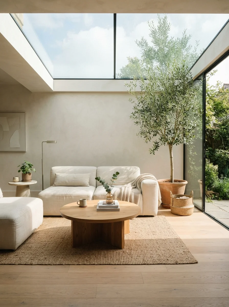 1. Modern Minimalist Living Room With a Frameless Glass Ceiling