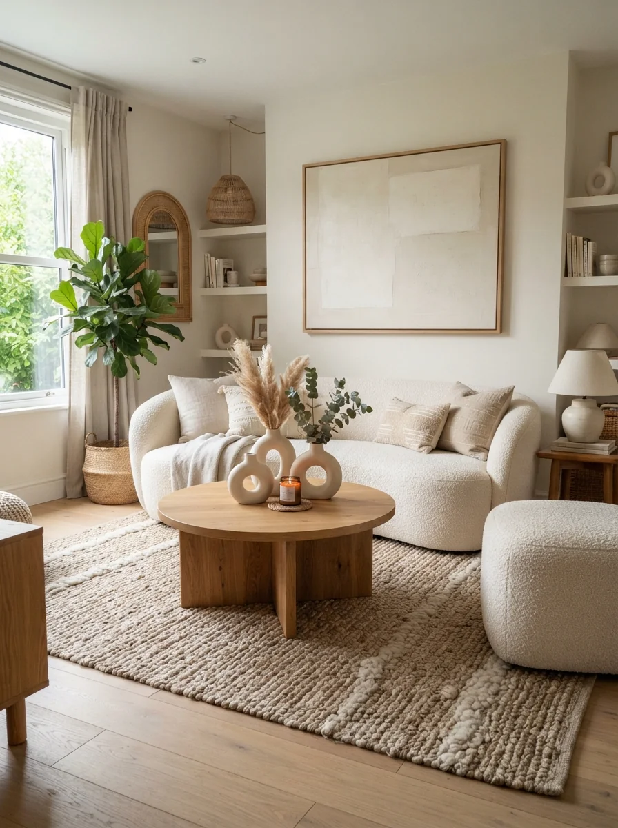 8. Modern Neutral Boho Living Space