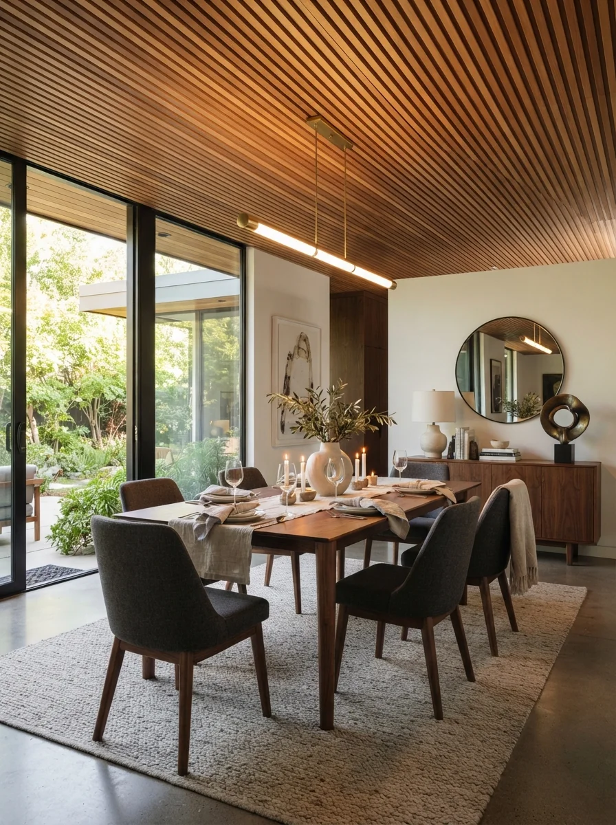 4. Modern Slatted Wood Ceiling Dining Room
