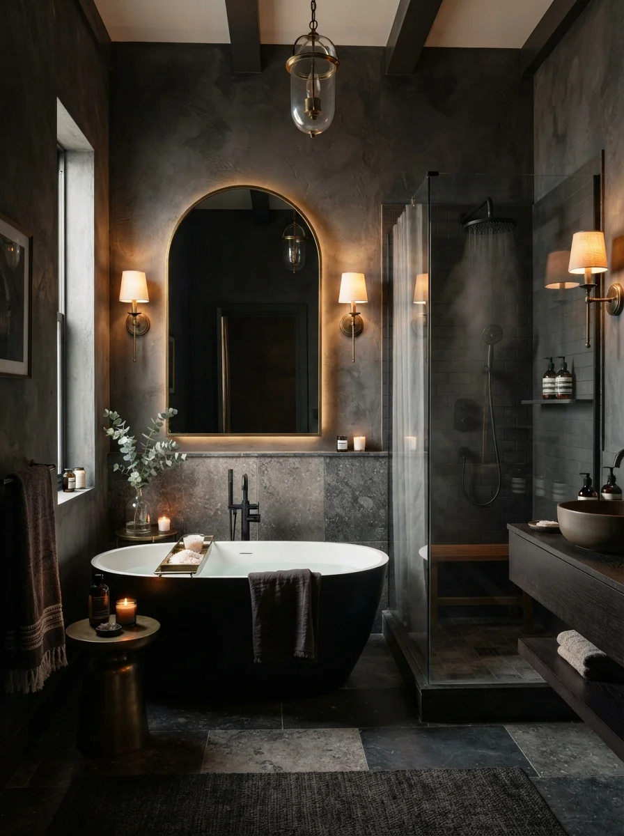 3. Moody Charcoal Luxury With Dramatic Lighting