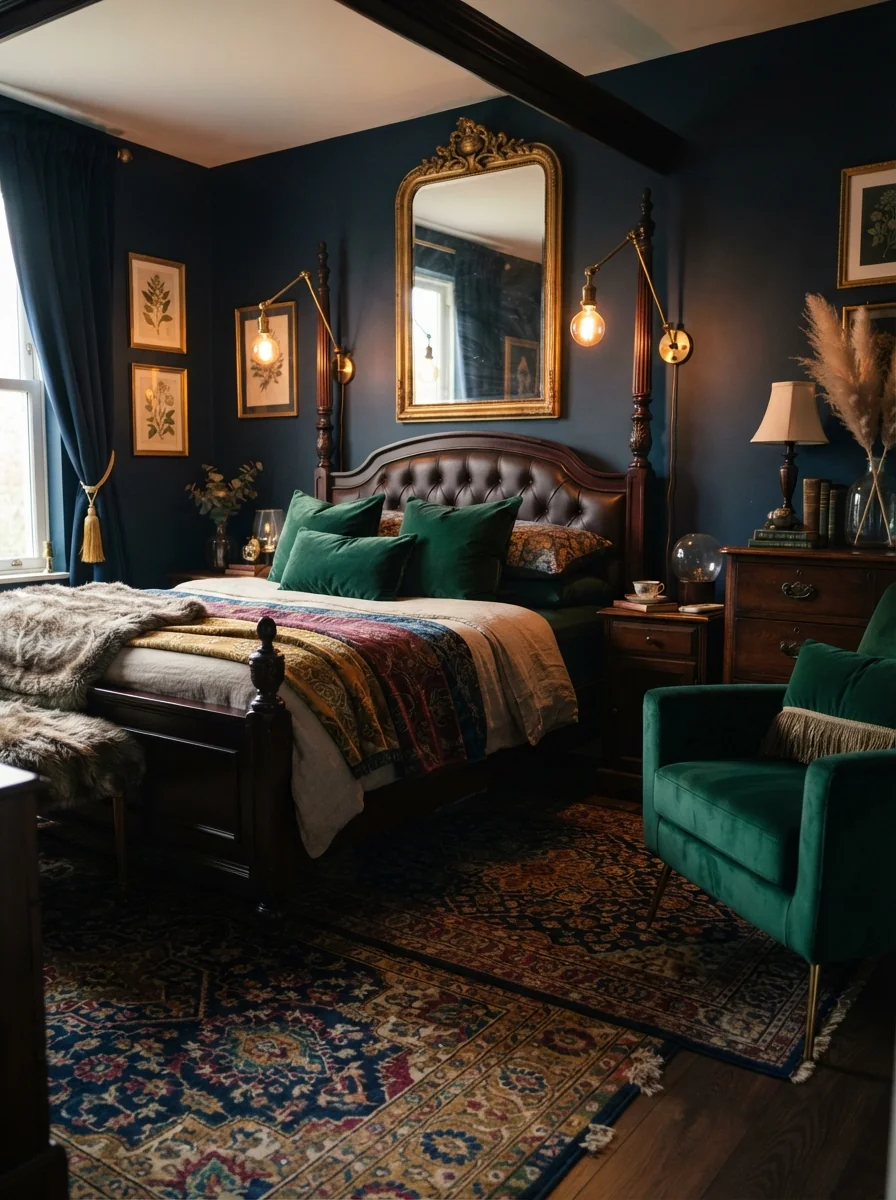6. Moody Jewel-Tone Sanctuary With Velvet Layers