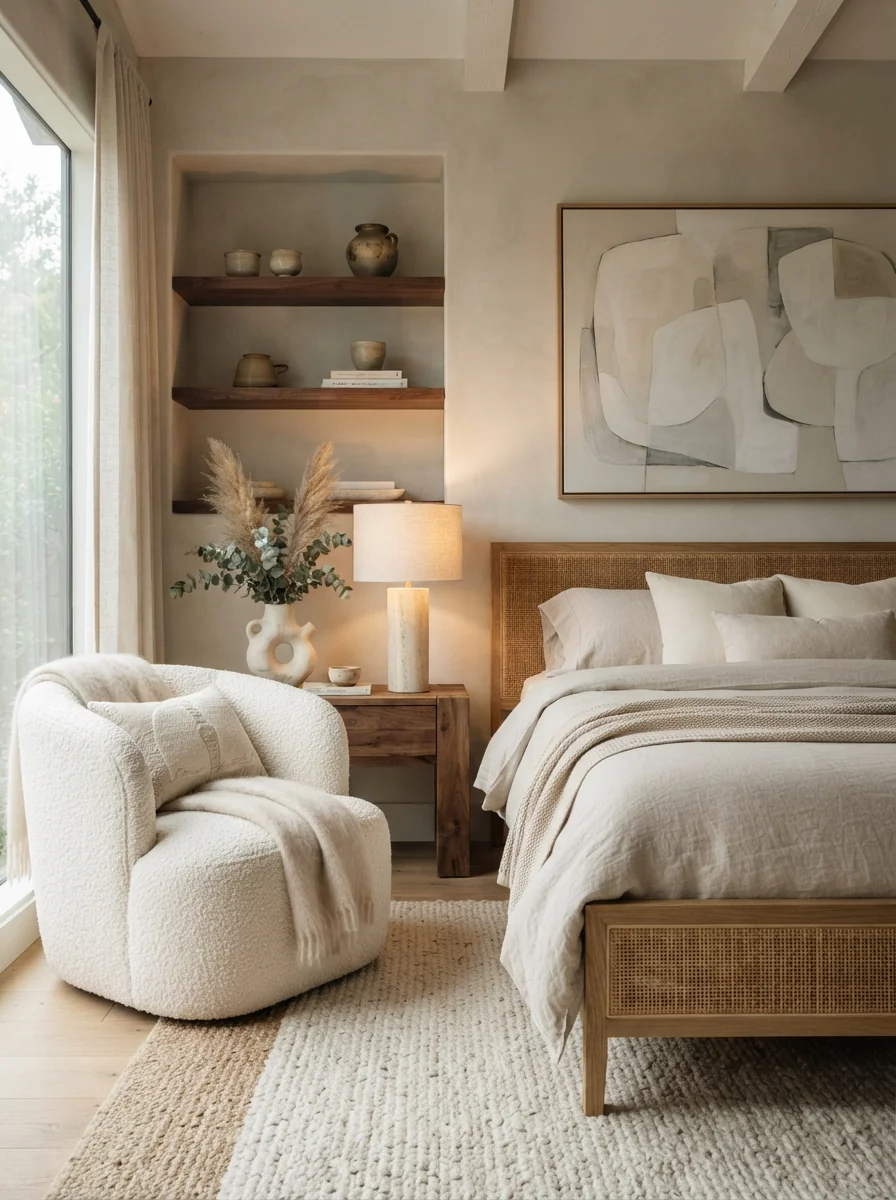 9. Organic Modern Bedroom With Sculptural Decor