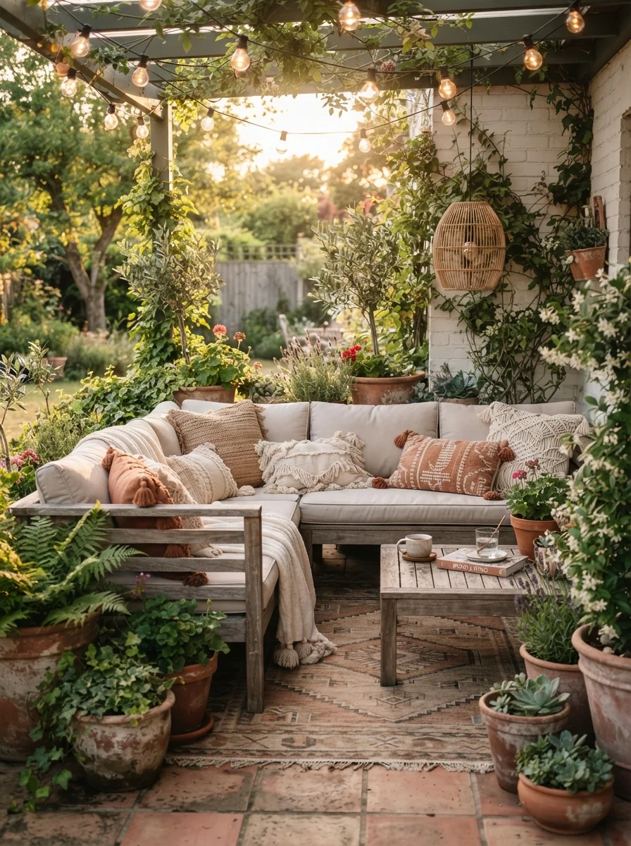 7. Relaxed Boho Patio Lounge Full of Summer Charm