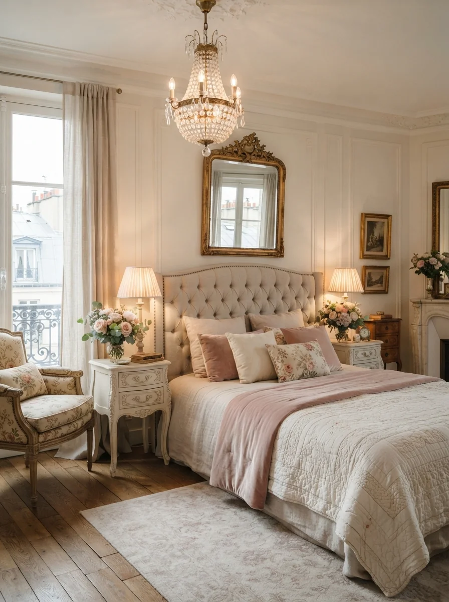 8. Romantic French-Inspired Bedroom With Delicate Elegance