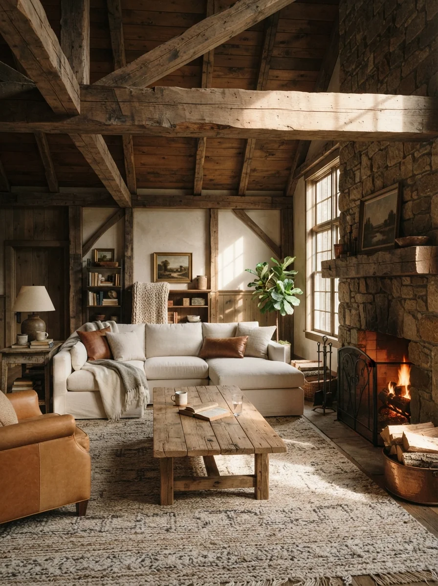 1. Rustic Exposed Beam Retreat With Natural Timber