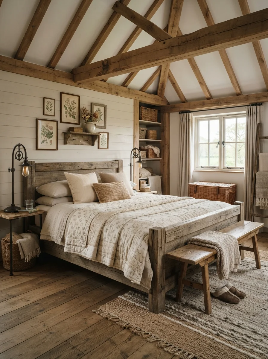 8. Rustic Farmhouse Bedroom With Cozy Character