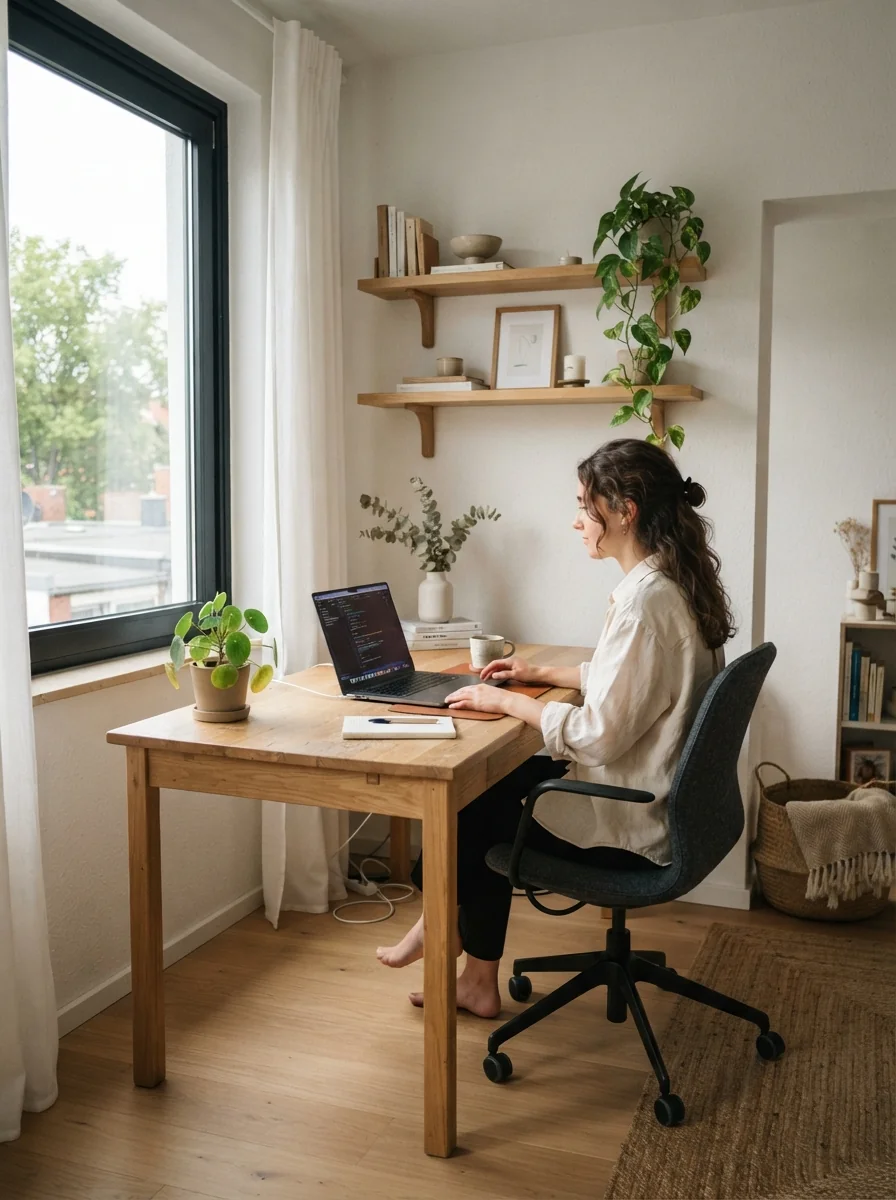 8. Scandinavian Home Office With Cool Summer Simplicity