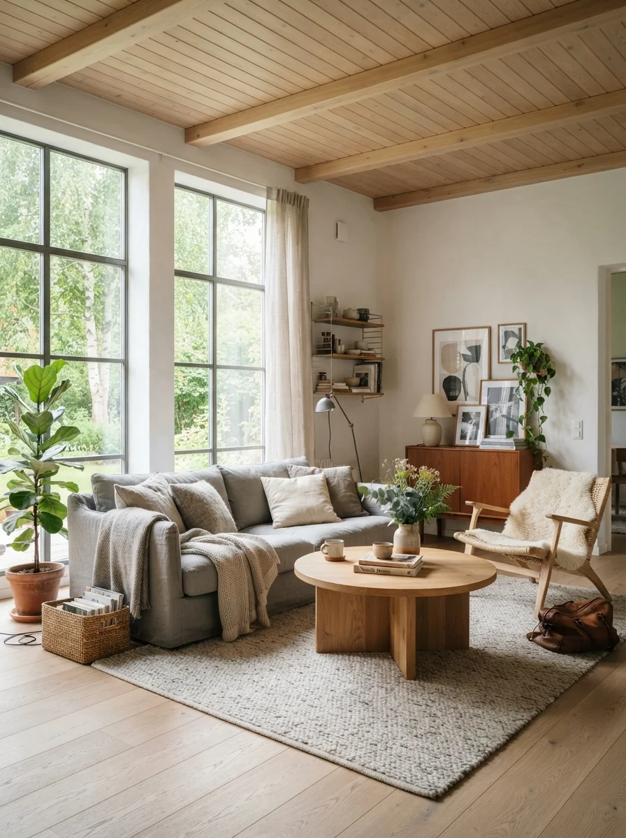 2. Scandinavian Light Oak Ceiling With Minimal Elegance