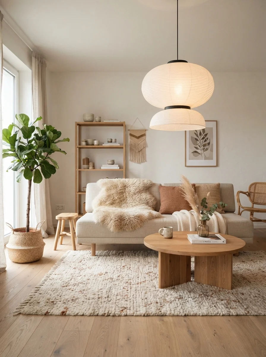 8. Scandinavian Meets Boho Comfort