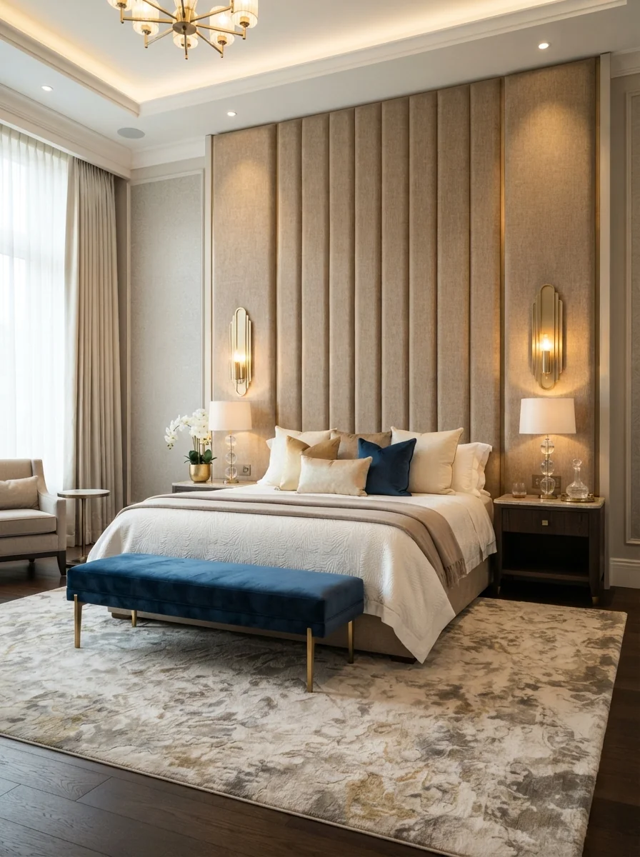 10. Soft Luxe Hotel Bedroom With Cozy Glam Touches