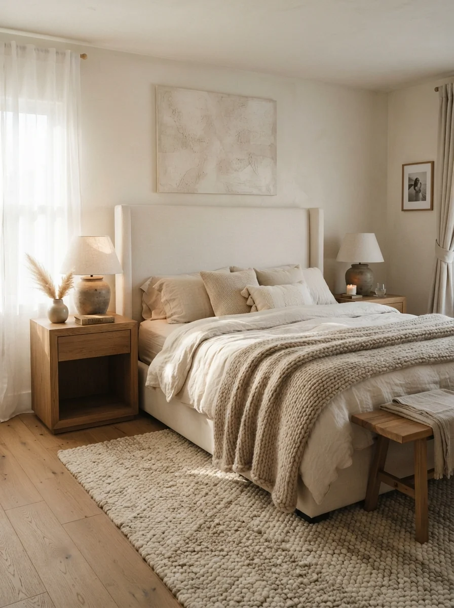 1. Soft Neutral Sanctuary With Layered Linen