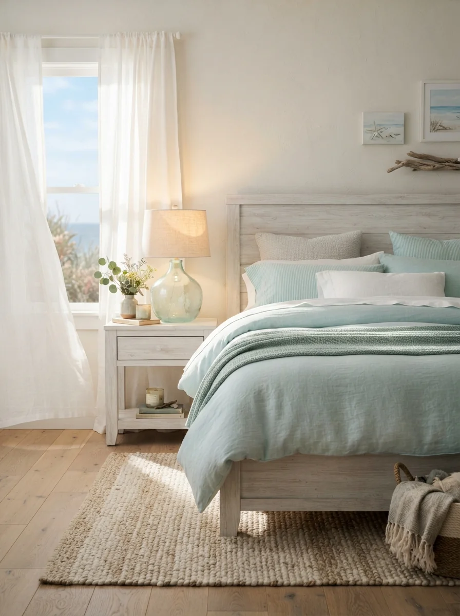 9. Soft Sea Glass Coastal Bedroom