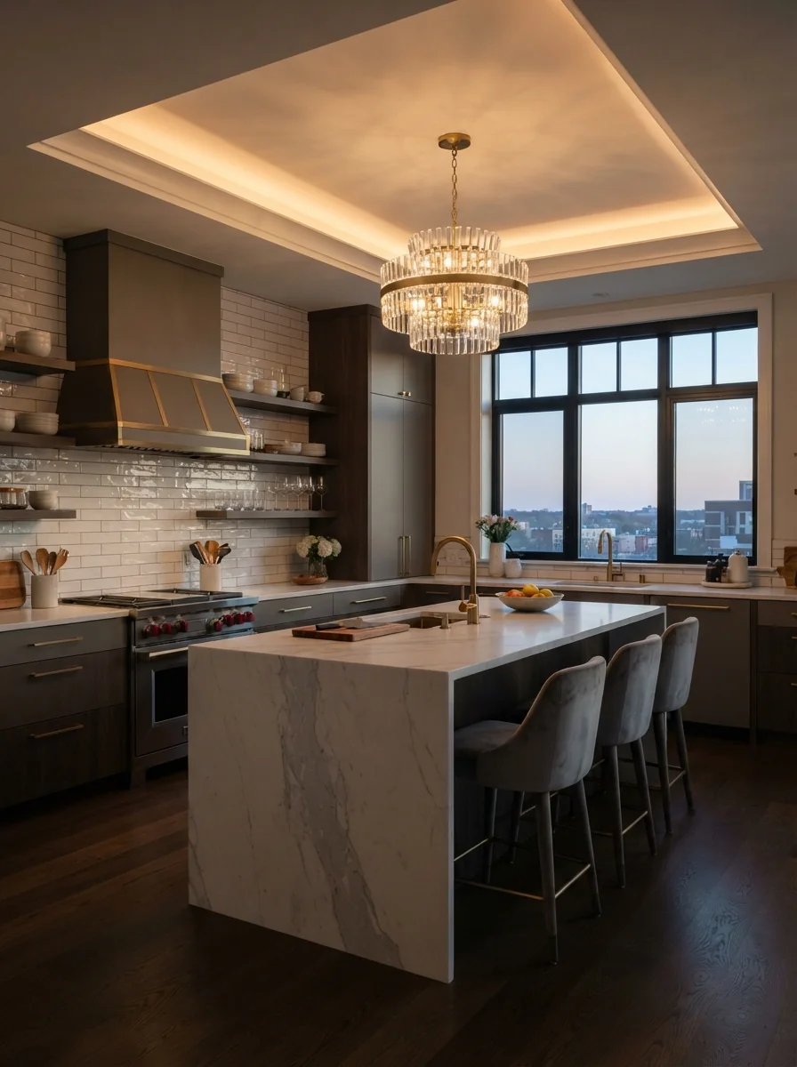 5. Tray Ceiling With Elegant Layered Lighting