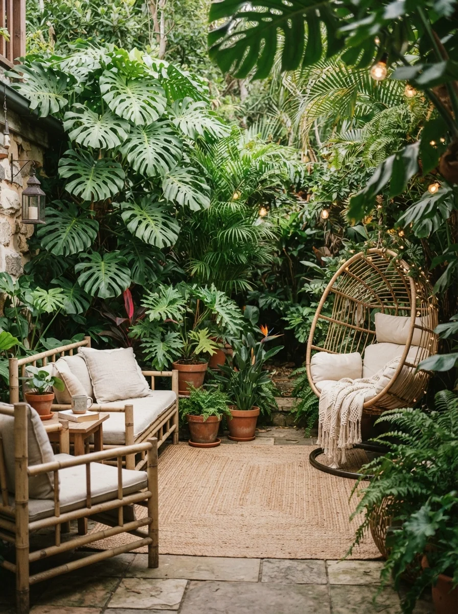 7. Tropical Backyard Oasis With Lush Greenery