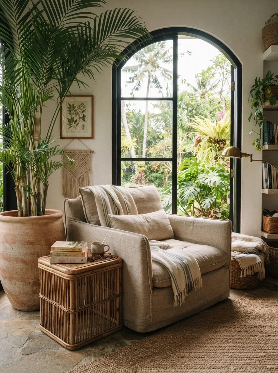 5. Tropical Reading Nook With Relaxed Resort Style