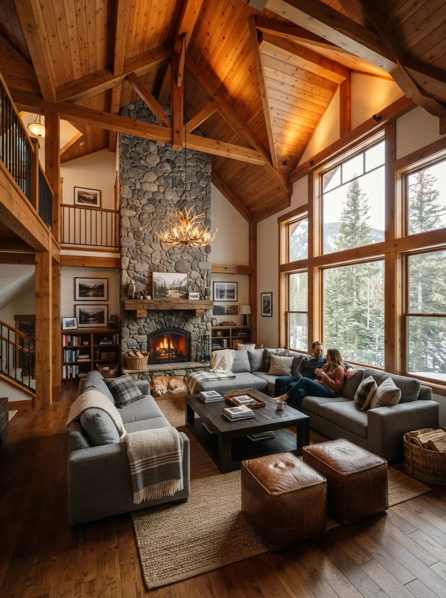 3. Vaulted Cedar Cabin-Inspired Great Room